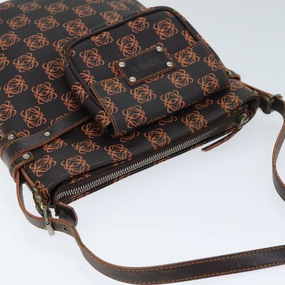 LOEWE Anagram Shoulder Bag Coated Canvas Orange Auth bs14487 - Picture 6 of 16